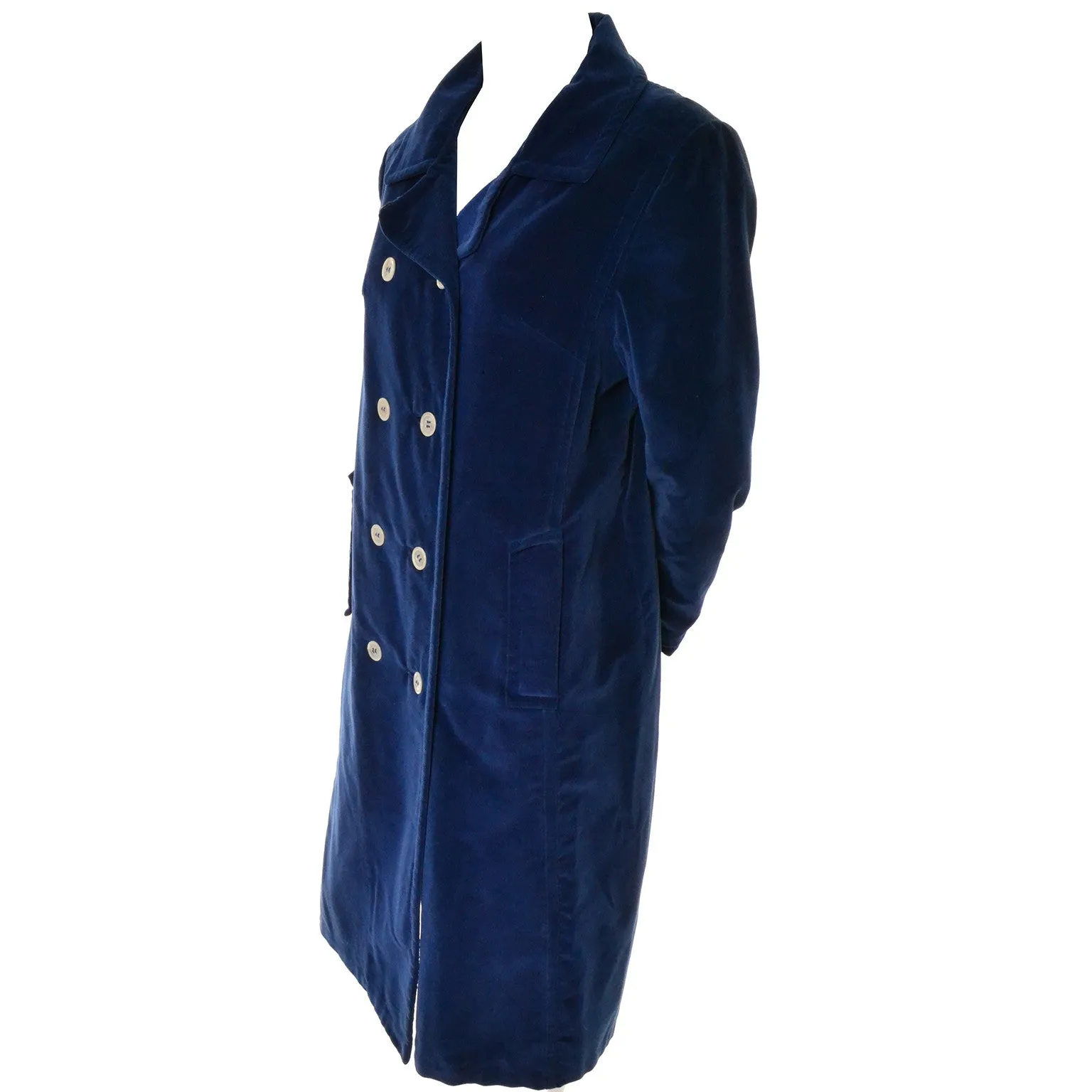 Bon Marche Russells Blue Velvet Vintage Coat Double Breasted 1960s