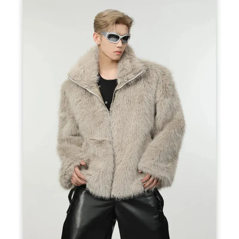 Bonsir Fashion Faux Fur Jacket Men Winter Thickened Cotton Clothing Senior Sense Streetwear Faux Fur Coat