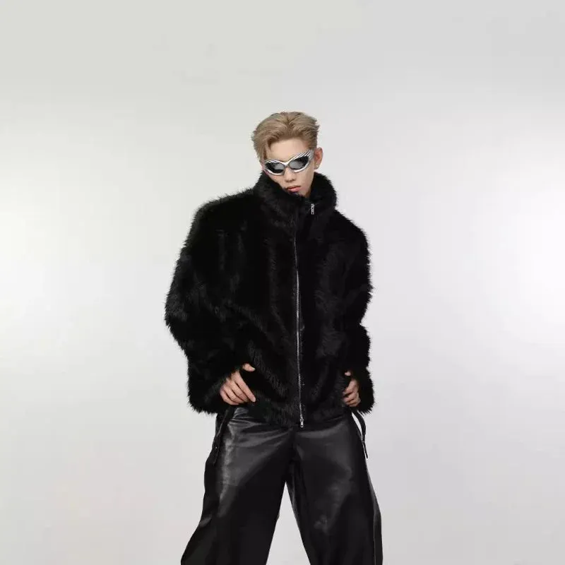 Bonsir Fashion Faux Fur Jacket Men Winter Thickened Cotton Clothing Senior Sense Streetwear Faux Fur Coat