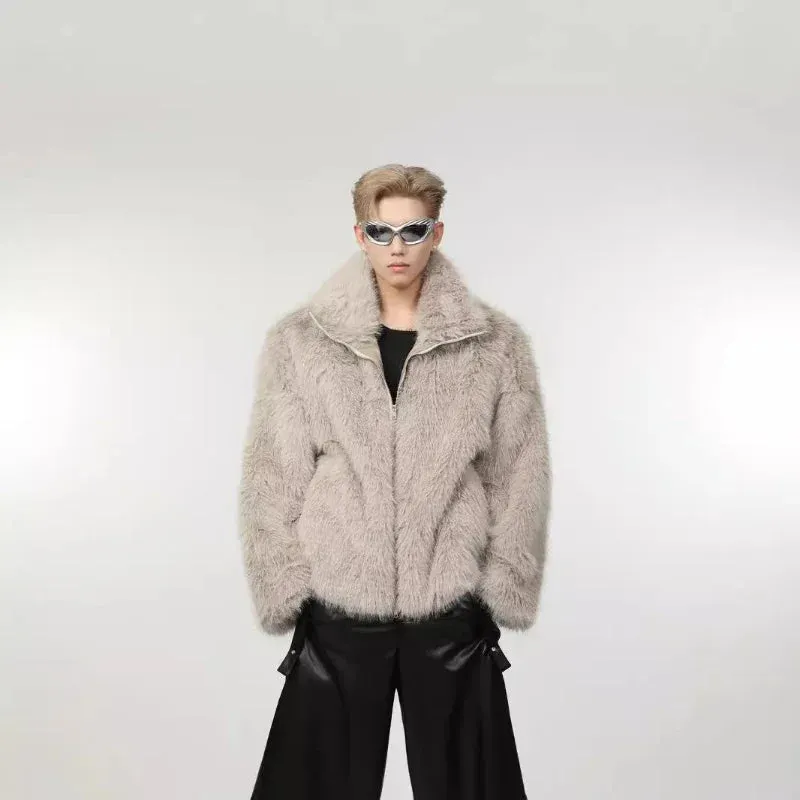 Bonsir Fashion Faux Fur Jacket Men Winter Thickened Cotton Clothing Senior Sense Streetwear Faux Fur Coat