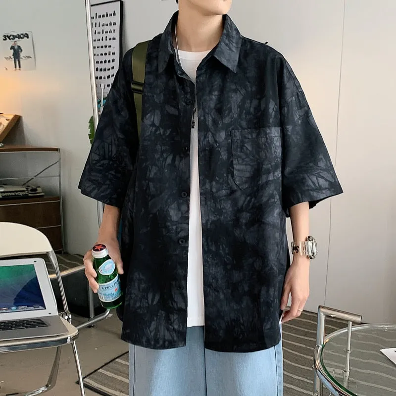 Bonsir Hawaiian Shirt Boys' summer trend loose fitting clothes design dye ice silk short sleeve flower Shirt coat camisa streetwear