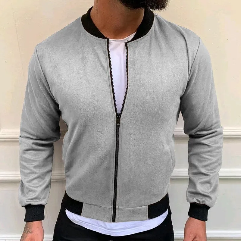 Bonsir Spring Casual Loose Solid Crew Neck Zip-up Jackets Men Autumn Long Sleeve Cardigans Coat For Mens Streetwear Fashion Outerwear