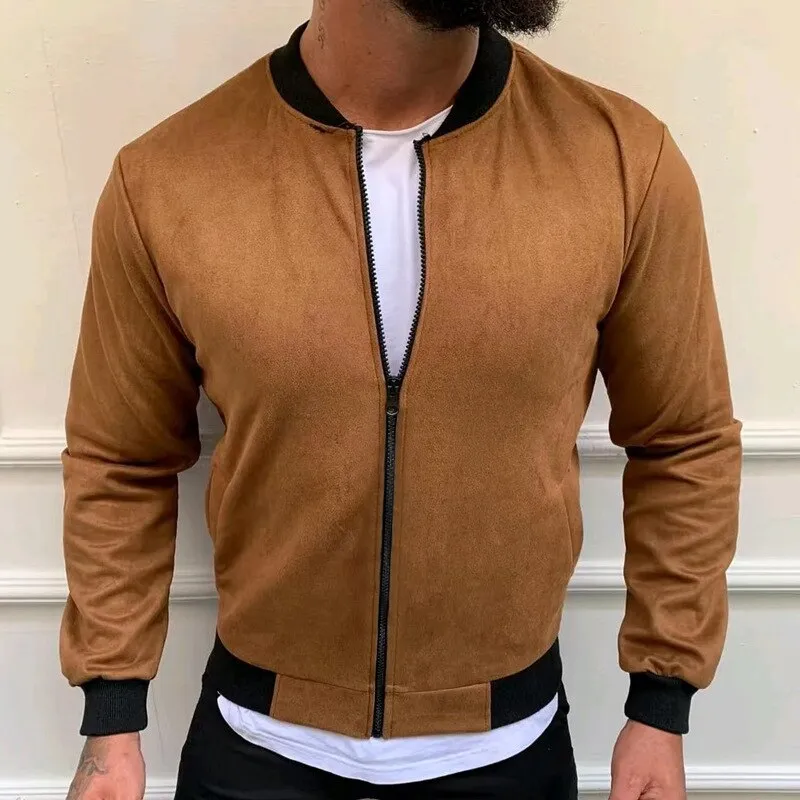 Bonsir Spring Casual Loose Solid Crew Neck Zip-up Jackets Men Autumn Long Sleeve Cardigans Coat For Mens Streetwear Fashion Outerwear