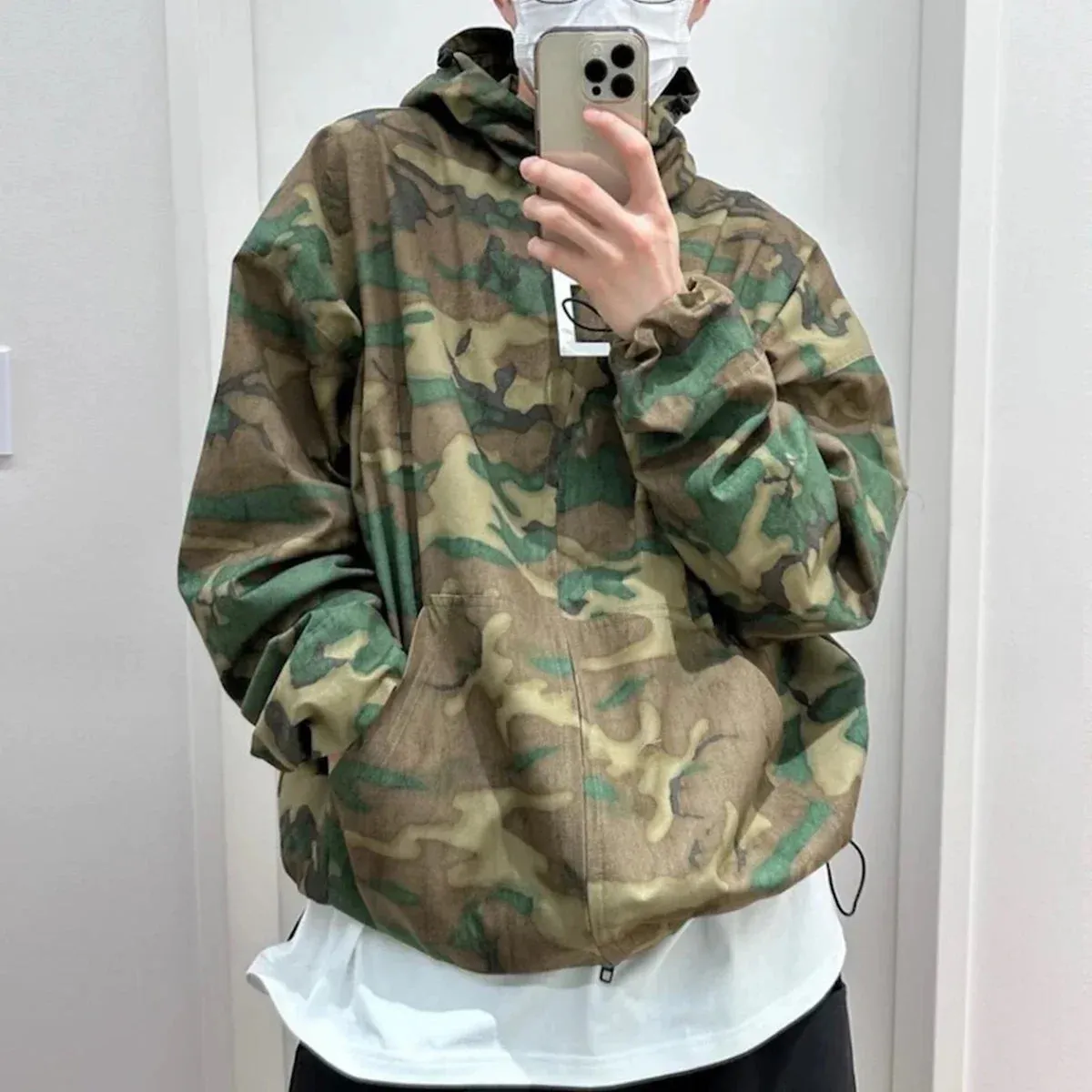 Bonsir Streetwear Color Match Camouflage Hooded Jacket for Men and Women Windbreaker Casual Loose Coat Outwear Baggy Patchwork Clothes