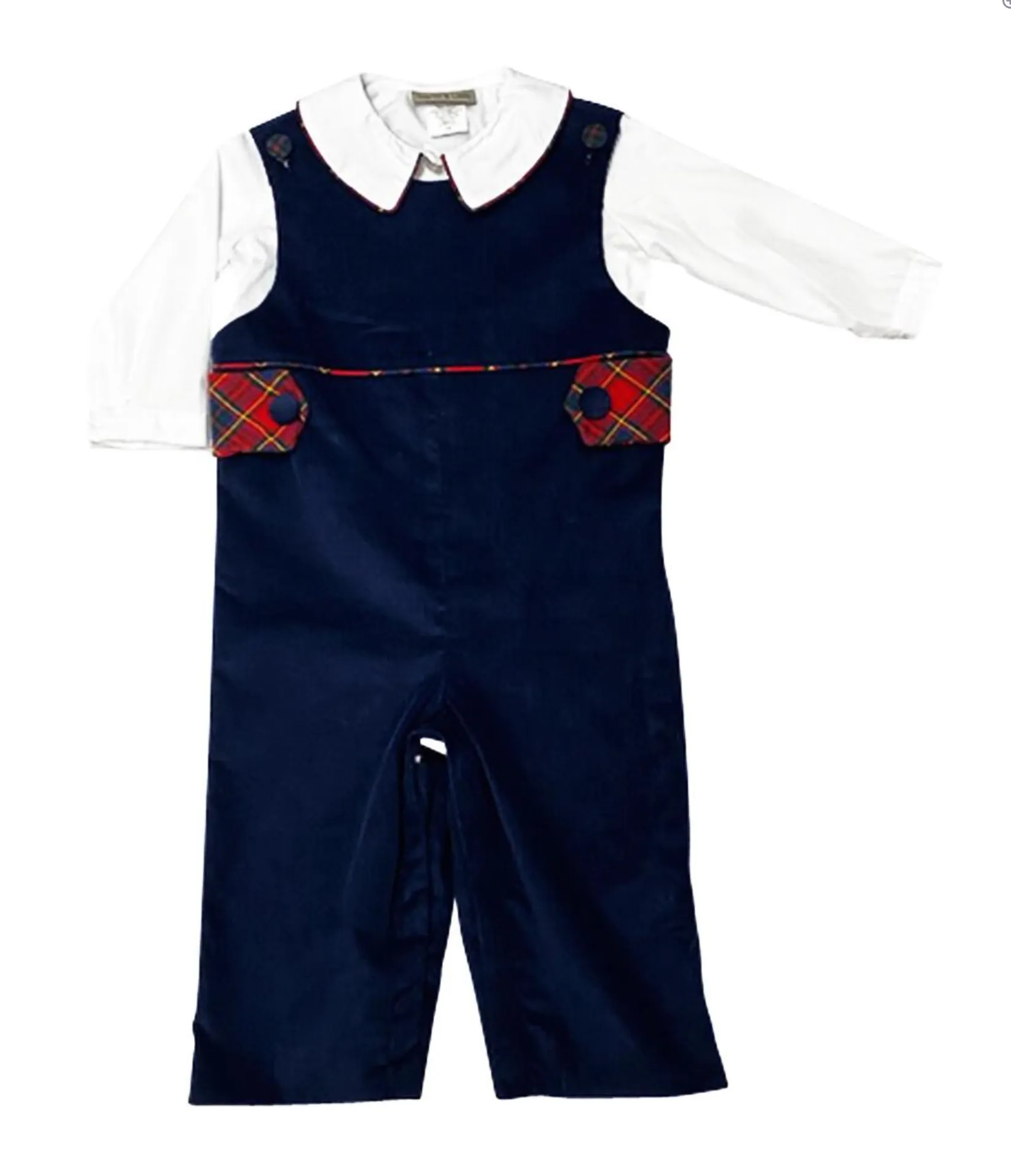 Boys Navy Velvet Longall