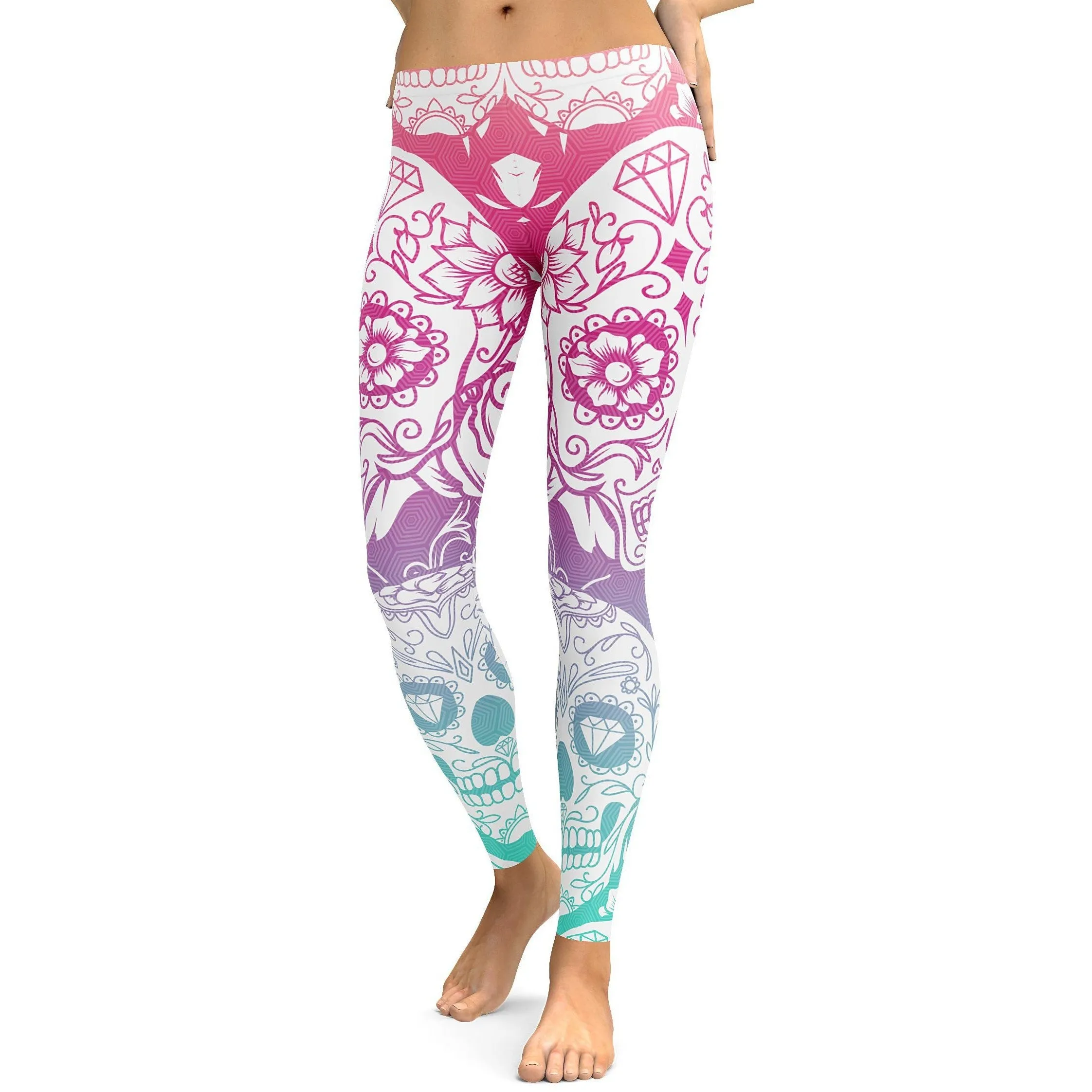 Bright Sugar Skull Leggings