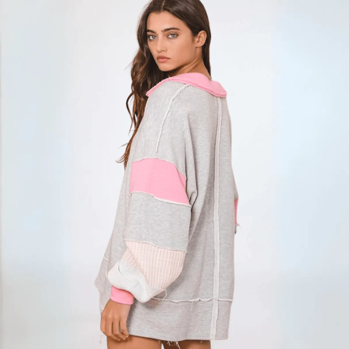 Bucket List Favorite Oversized Sweatshirt in Grey/Pink Made in USA