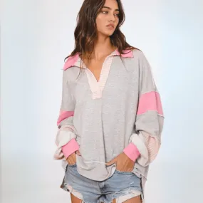 Bucket List Favorite Oversized Sweatshirt in Grey/Pink Made in USA