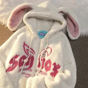 Bunny Letter Zipper Streetwear Hoodie Coat