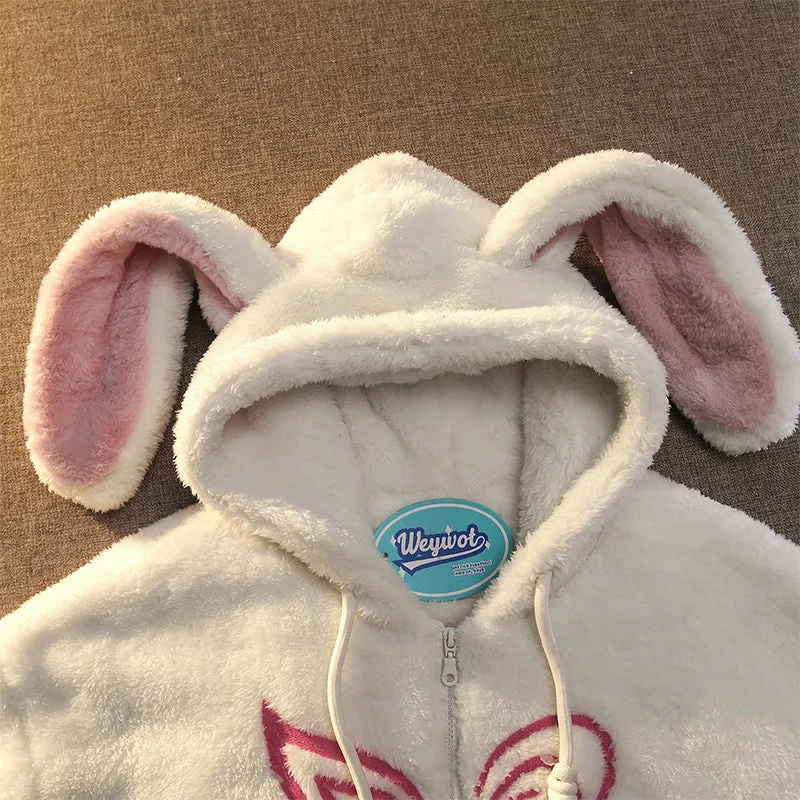 Bunny Letter Zipper Streetwear Hoodie Coat