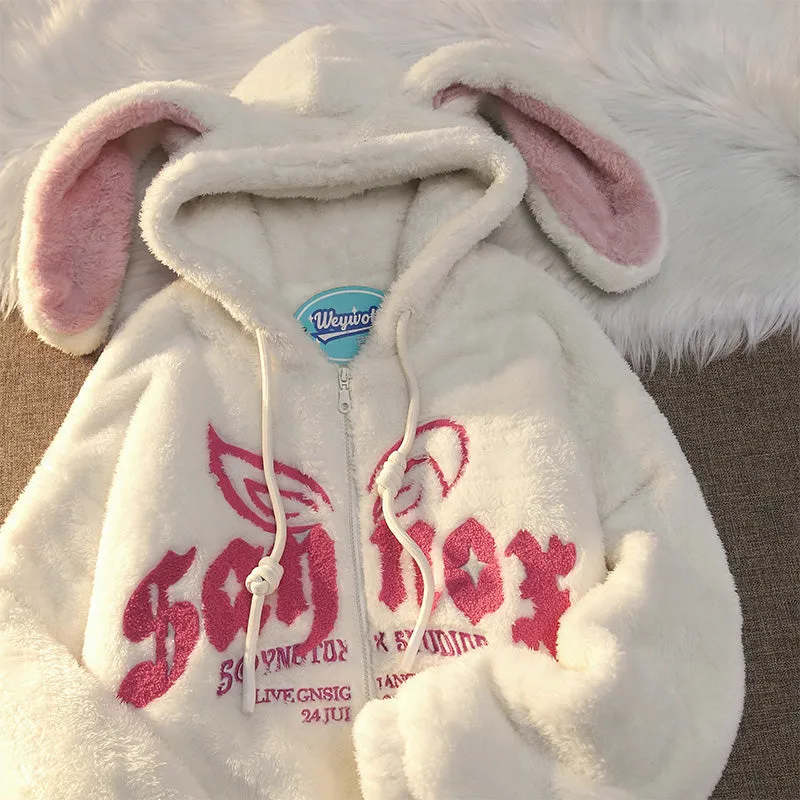 Bunny Letter Zipper Streetwear Hoodie Coat