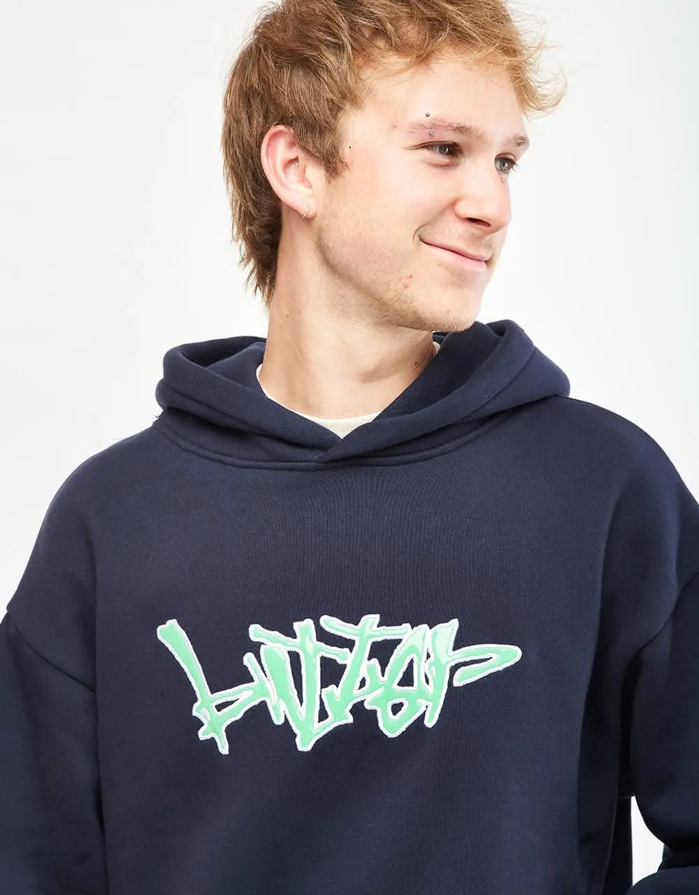 Butter Goods Scratch Applique Pullover Hoodie - Deep Navy