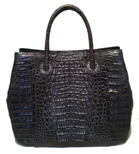 Byron Navy Blue Hornback Crocodile Leather Tote