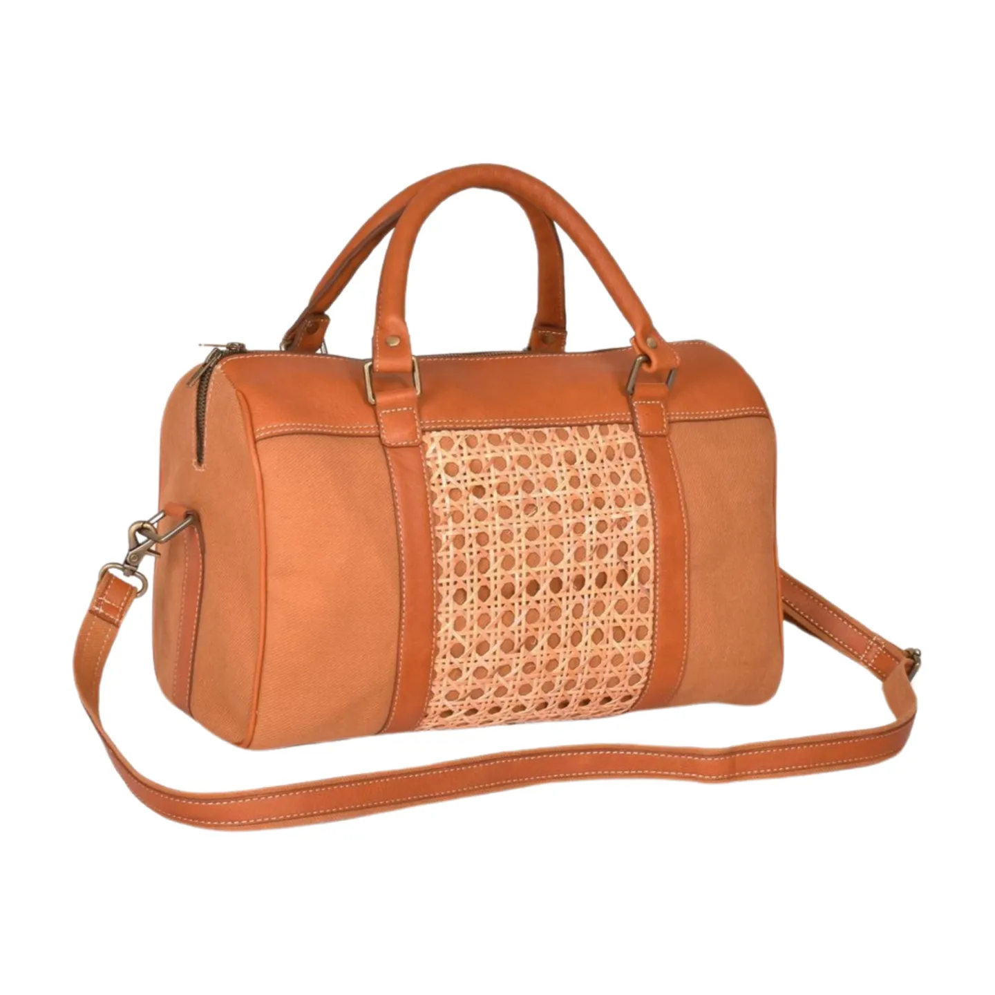 Cane & Leather Mini Duffle Bag