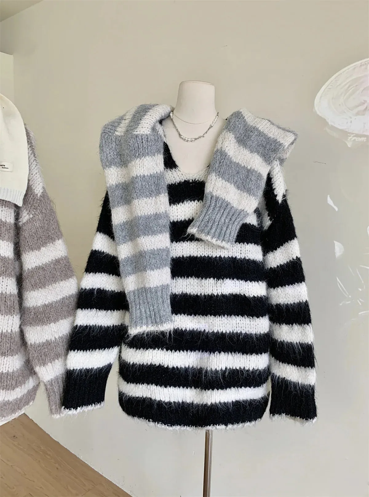 Casual Oversized Striped Pullovers Women Knitted Basic Autumn Winter Loose-Fitting Thick Jumpers Sweaters Female Clothing C-289