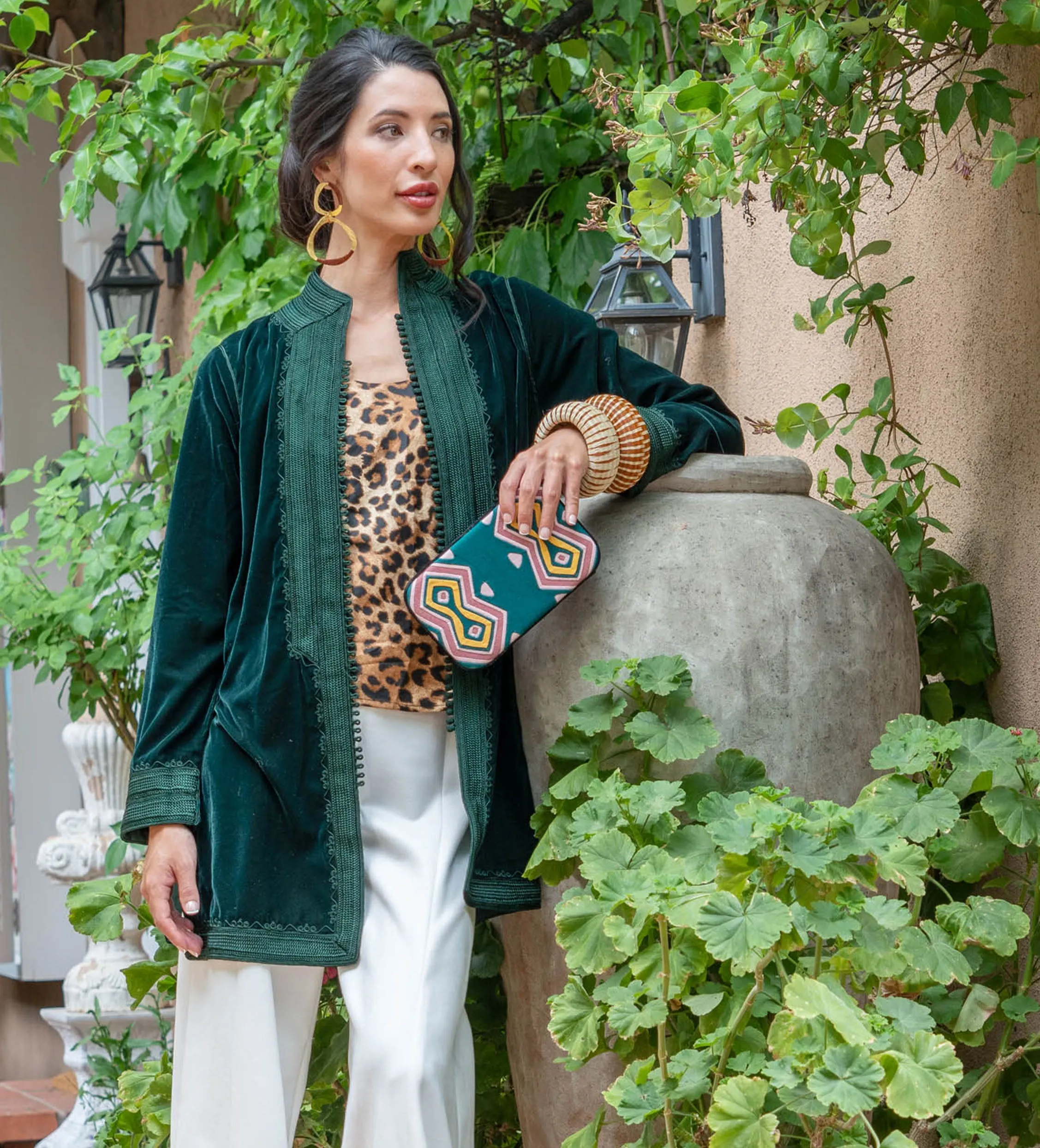 Classic Moroccan Velvet Jacket: Deep Green