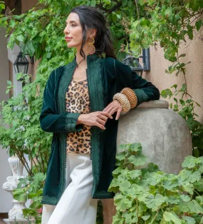 Classic Moroccan Velvet Jacket: Deep Green