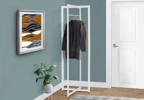 Coat Rack, Hall Tree, Free Standing, Hanging Bar, Entryway, 72"h, Bedroom, White Metal, Contemporary, Modern