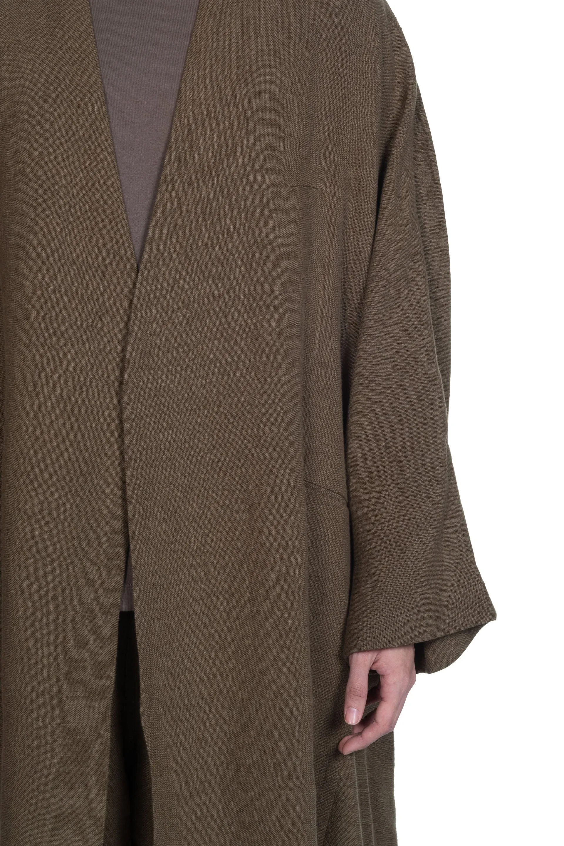 Collarless Long Coat Olive Green