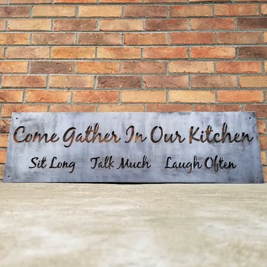 Come Gather in Our Kitchen Sign - Personalized Kitchen Signs - Farmhouse Kitchen Decor - Modern Farmhouse - Metal Wall Art - Modern Kitchen