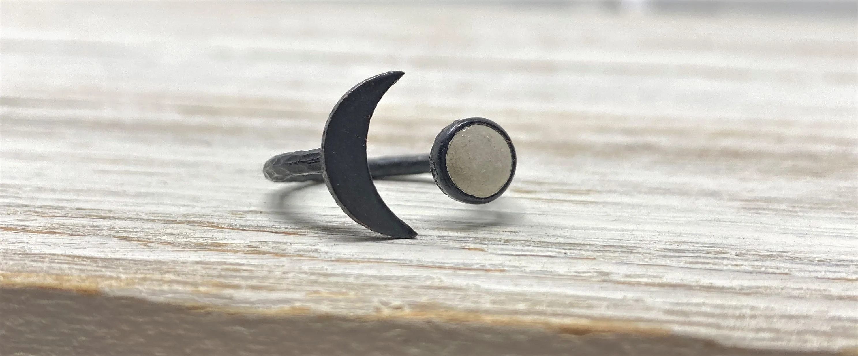 Concrete Moon Ring- Oxidized Brass