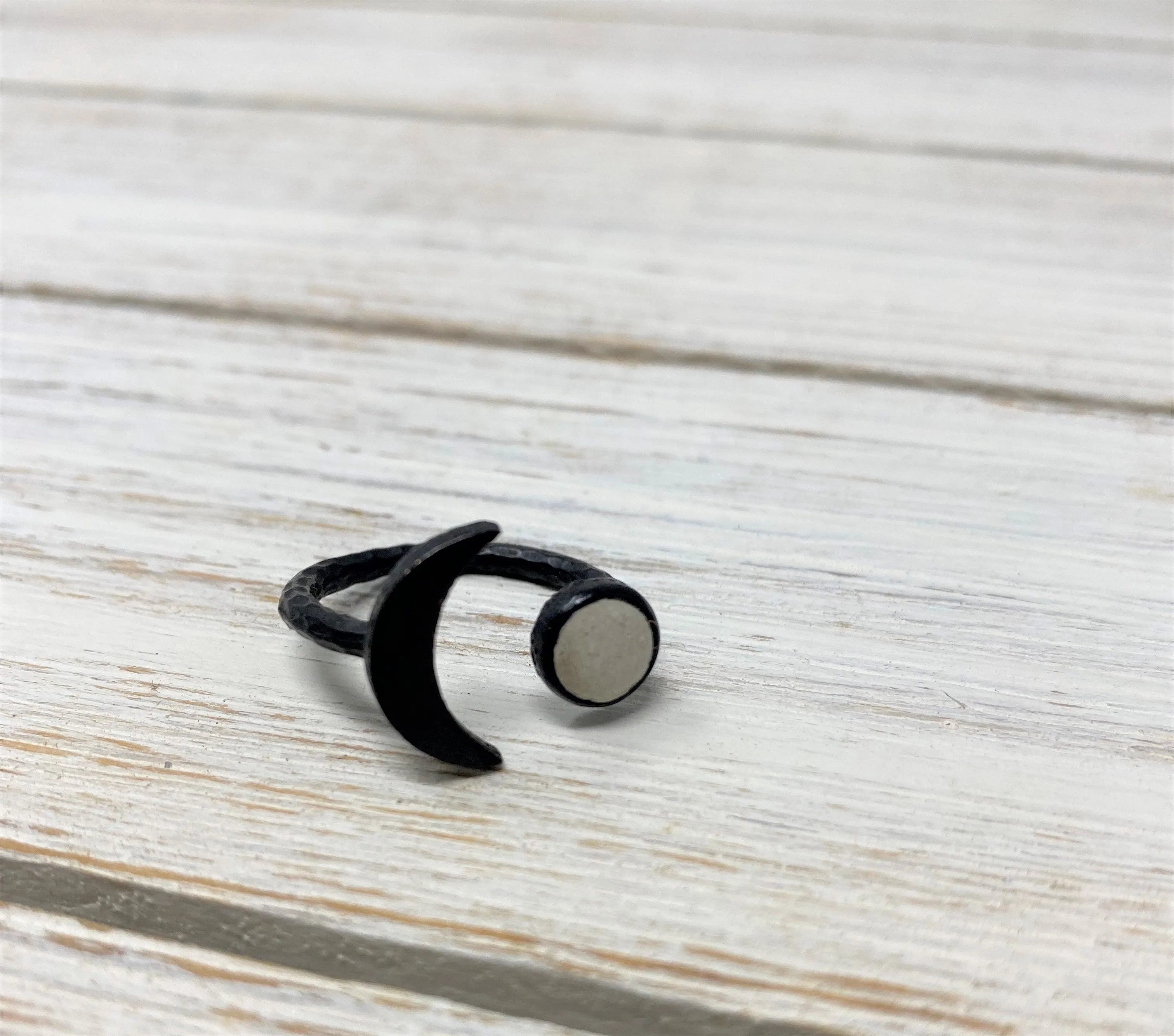 Concrete Moon Ring- Oxidized Brass