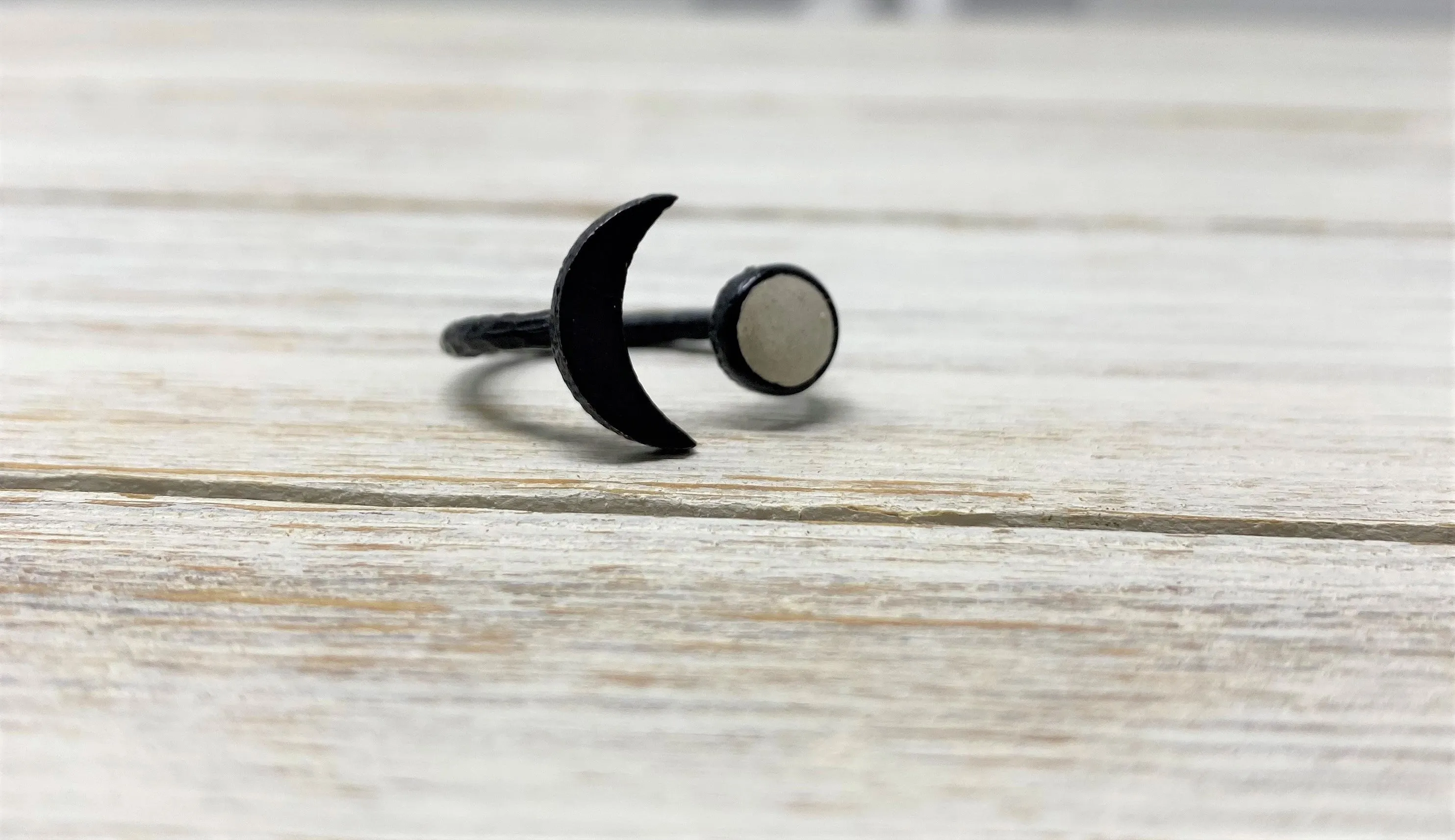 Concrete Moon Ring- Oxidized Brass