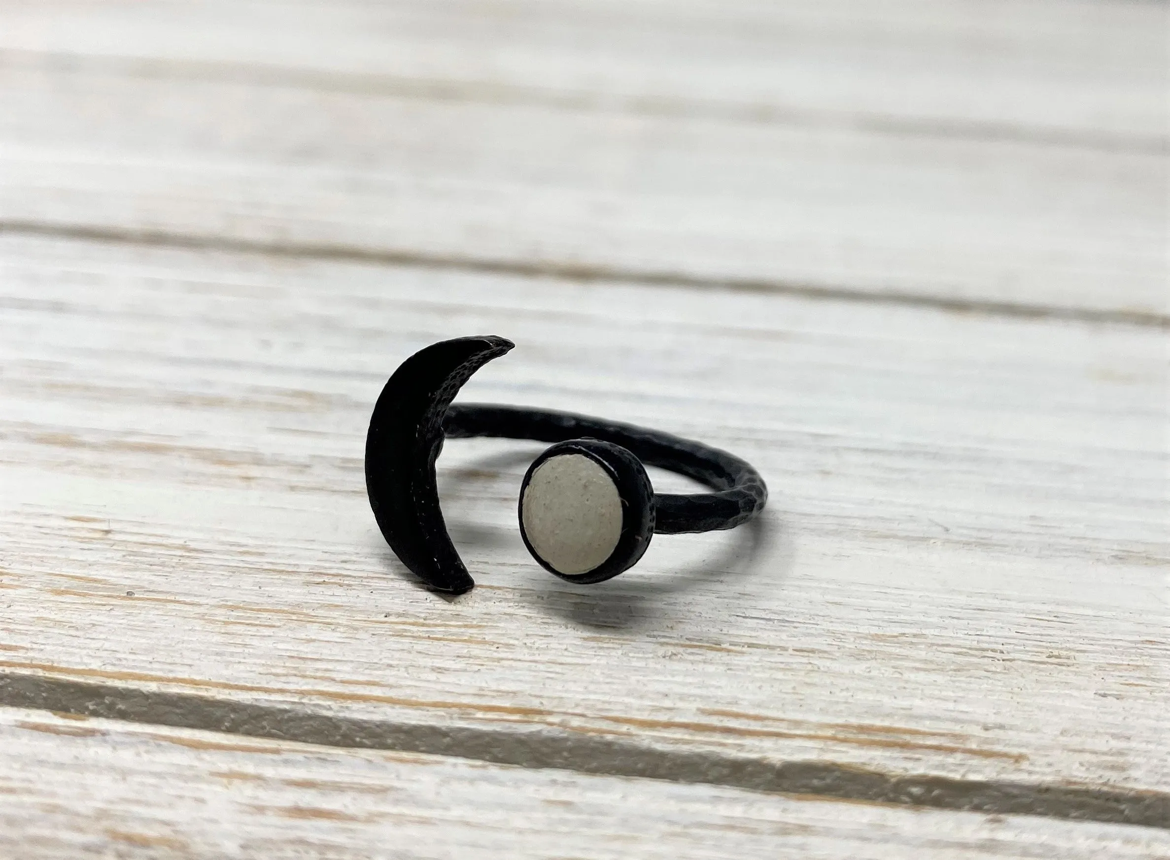 Concrete Moon Ring- Oxidized Brass