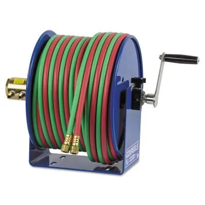 Coxreels® 100W Series Welding Hand Crank Twin Line Hose Reel, 50 ft Hose with Fittings, Oxygen-Acetylene, 112W-1-50