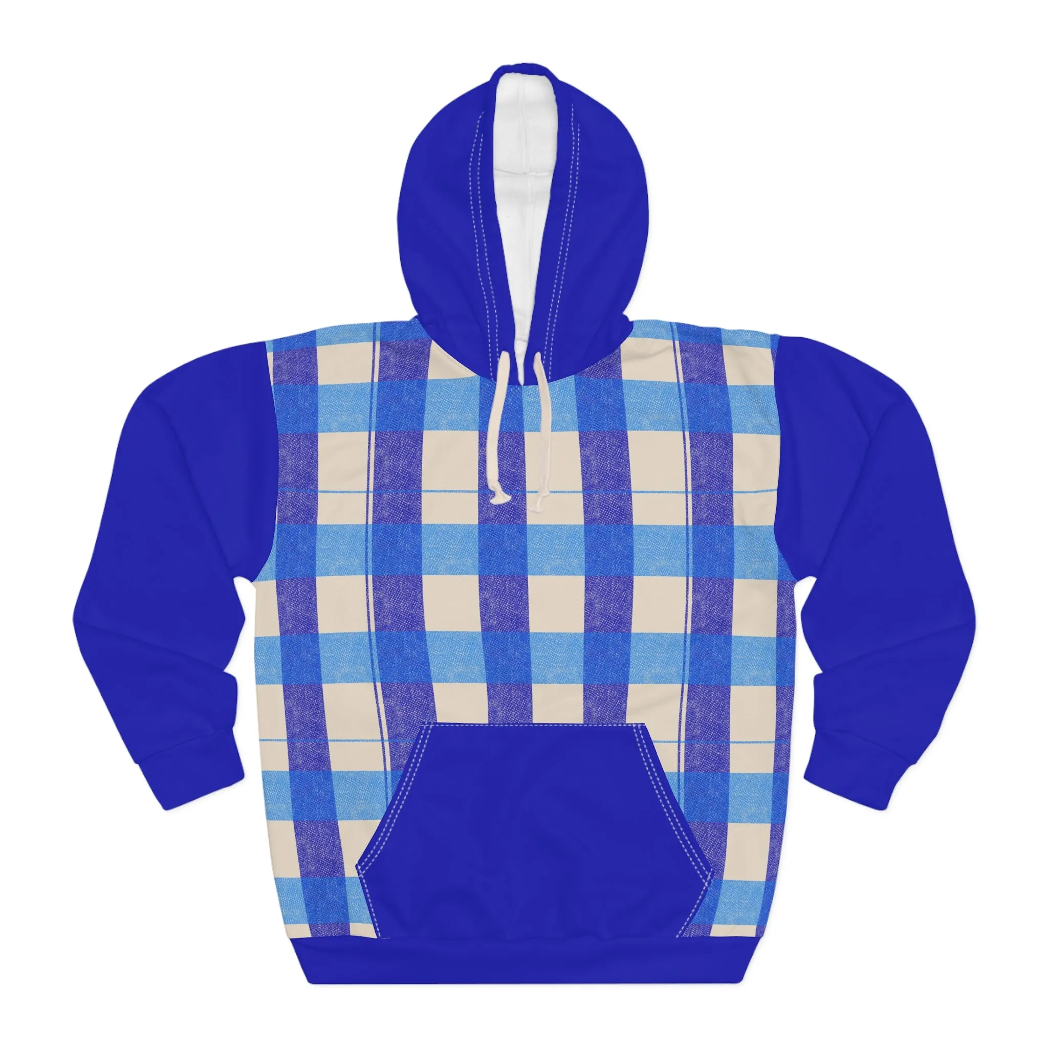 Cozy Blue Checkered Unisex Pullover Hoodie