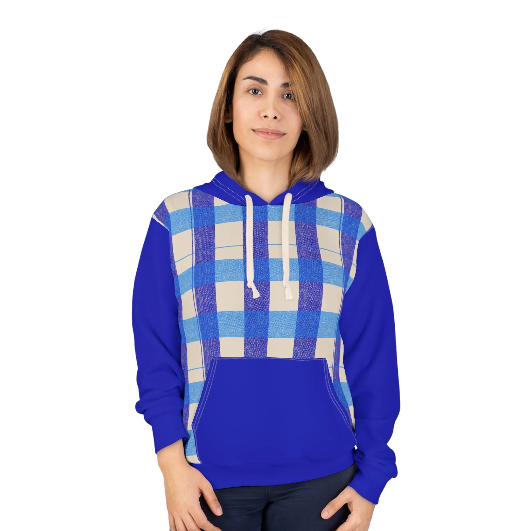 Cozy Blue Checkered Unisex Pullover Hoodie