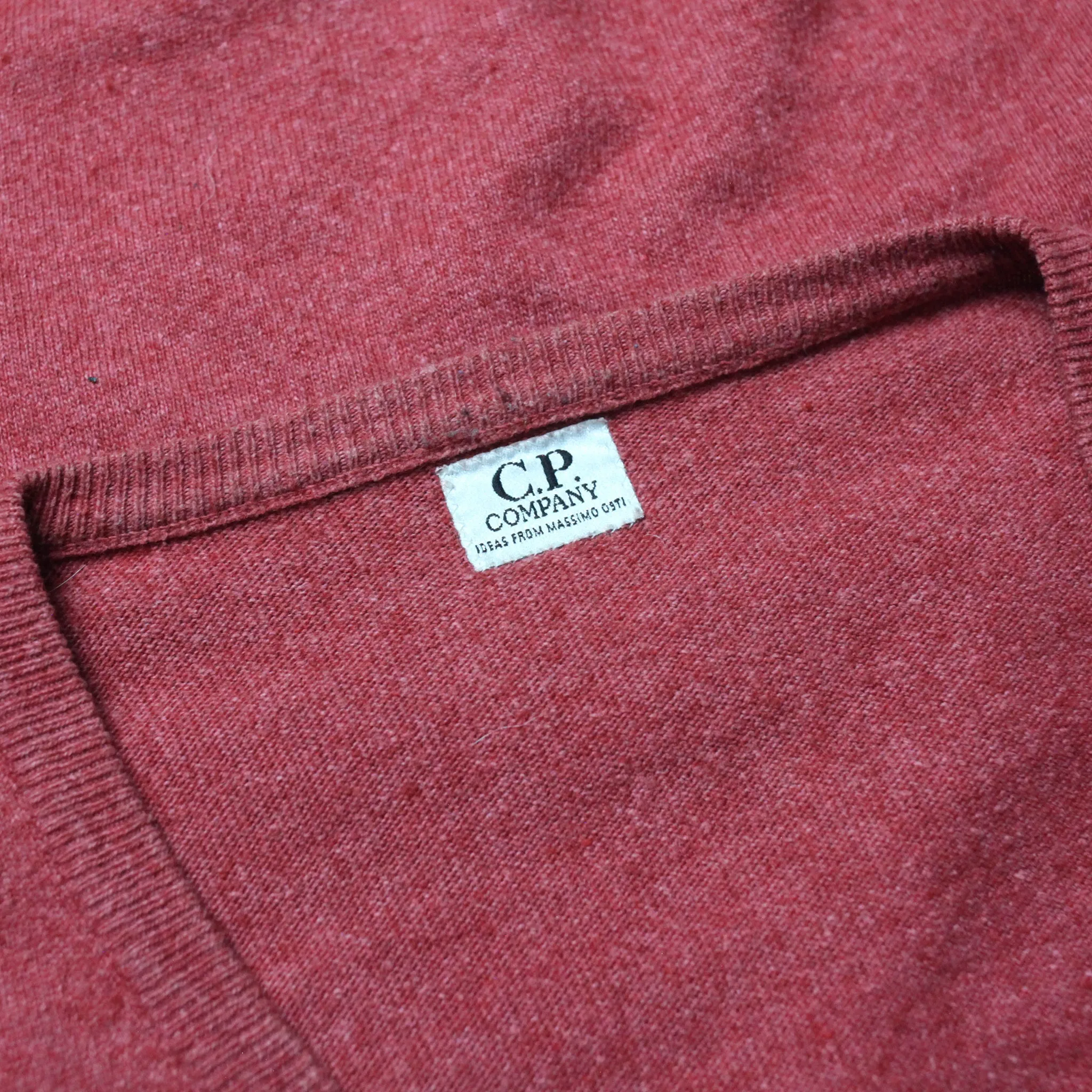 CP Company AW 1992 Ideas from Massimo Osti Red Fine Knit V Neck Knit Jumper circa 1980's