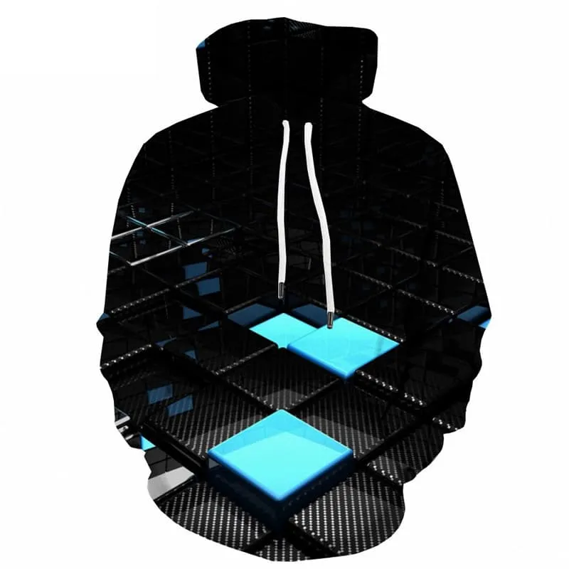 Cube Hoodie Men Geometry Hoodie Print Abstract Hoody Anime Technology Hooded Casual