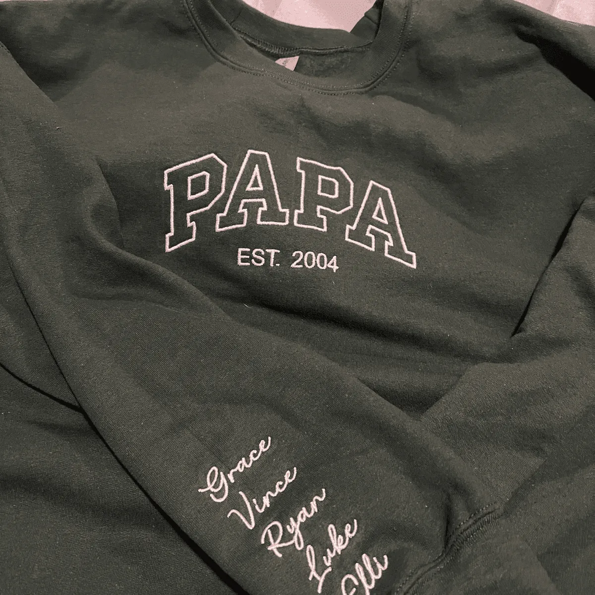 Custom Dad Est Year Sweatshirt / Hoodie with Embroidered Names of Child