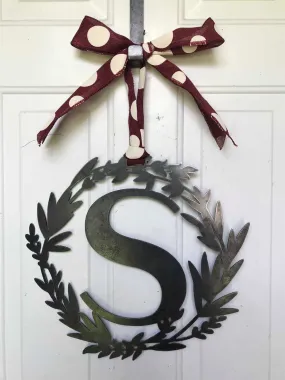 Custom Metal Monogram Modern Spring Wreath - Initial Letter Front Door Hanger Decor