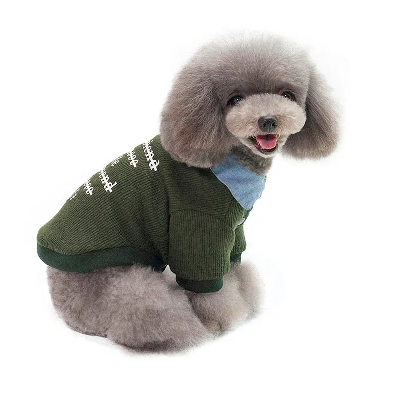 Cute Cardigan Over Collared Polo Winter Sweatshirt For Dogs