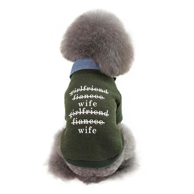 Cute Cardigan Over Collared Polo Winter Sweatshirt For Dogs