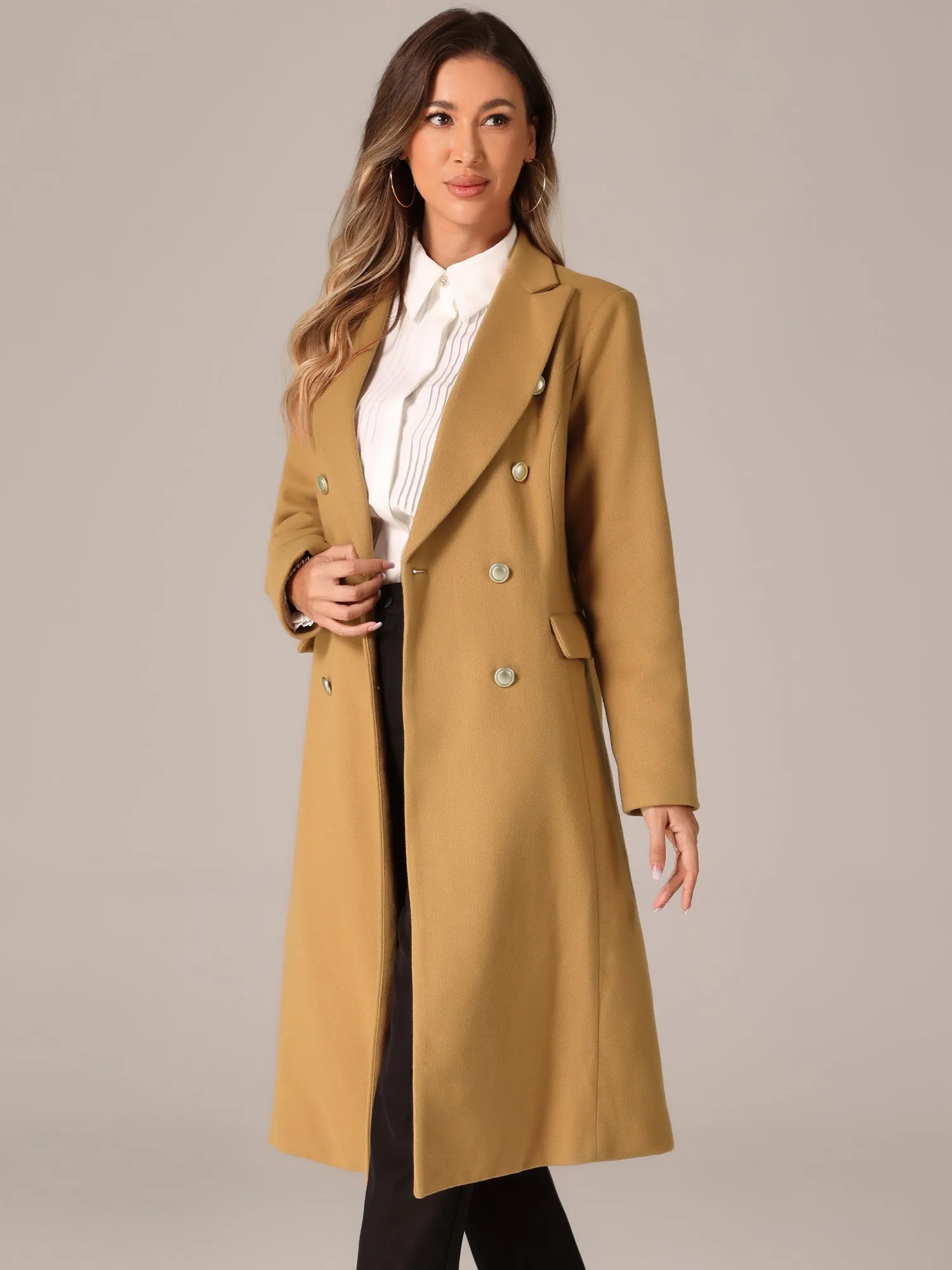 Double Breasted Notched Lapel Collar Long Winter Pea Coat