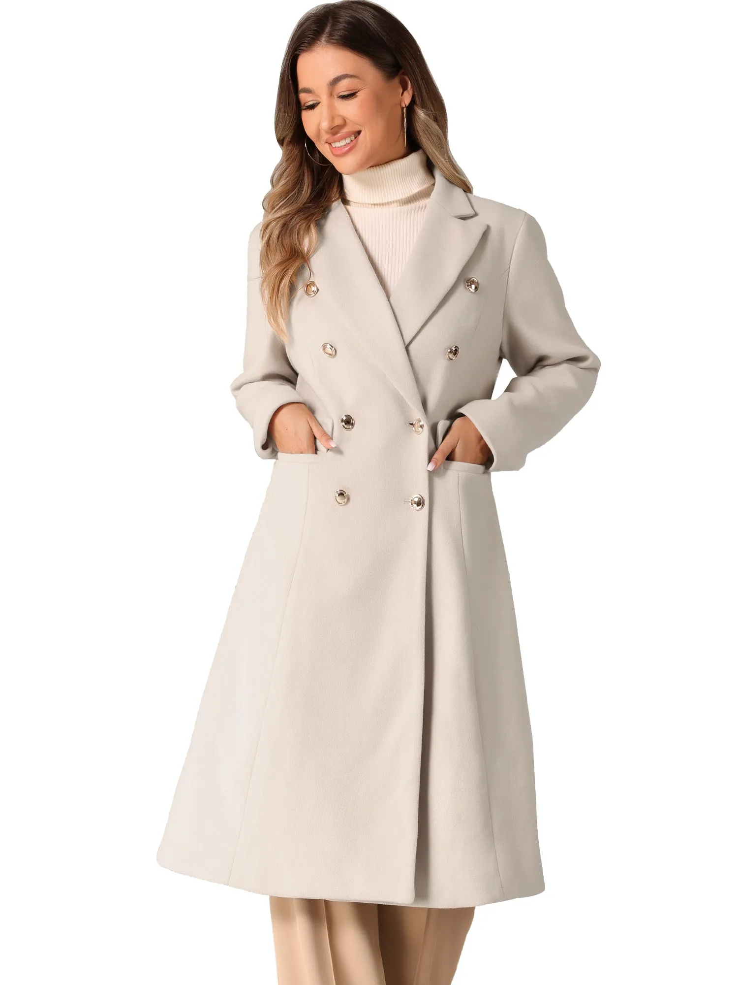 Double Breasted Notched Lapel Collar Long Winter Pea Coat