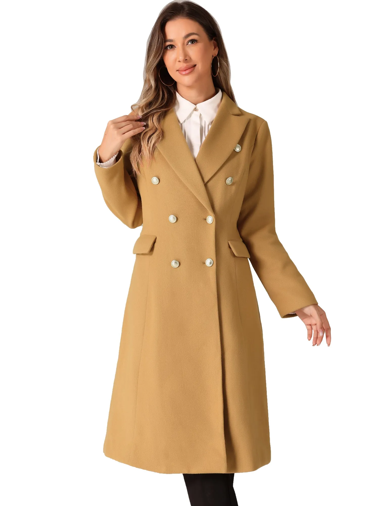 Double Breasted Notched Lapel Collar Long Winter Pea Coat