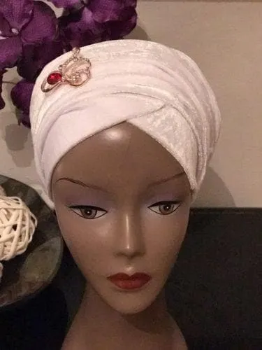 Double Velvet Turban headwraps - White (also available in other colours)