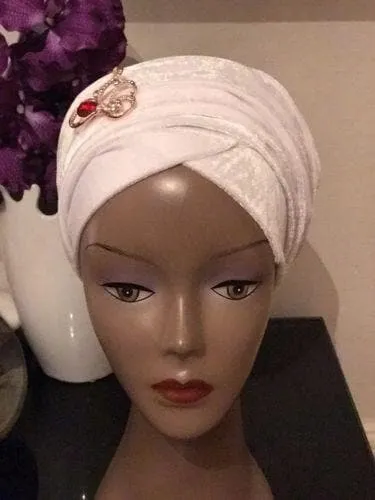 Double Velvet Turban headwraps - White (also available in other colours)