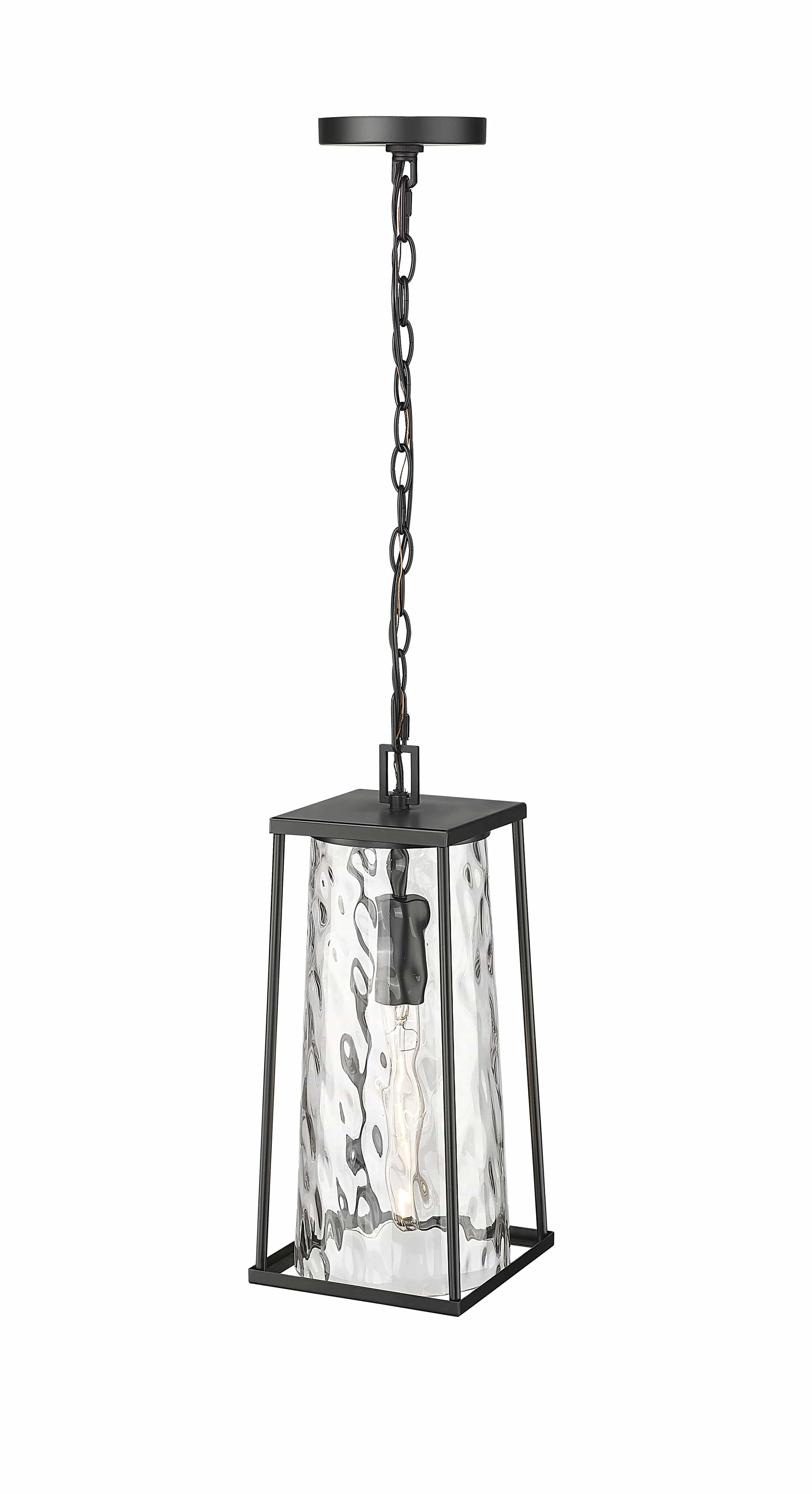 Dutton Outdoor Hanging Lantern - Powder Coated Black - Clear Water Textured Glass - 7.5in. Diameter - E26 Medium Base