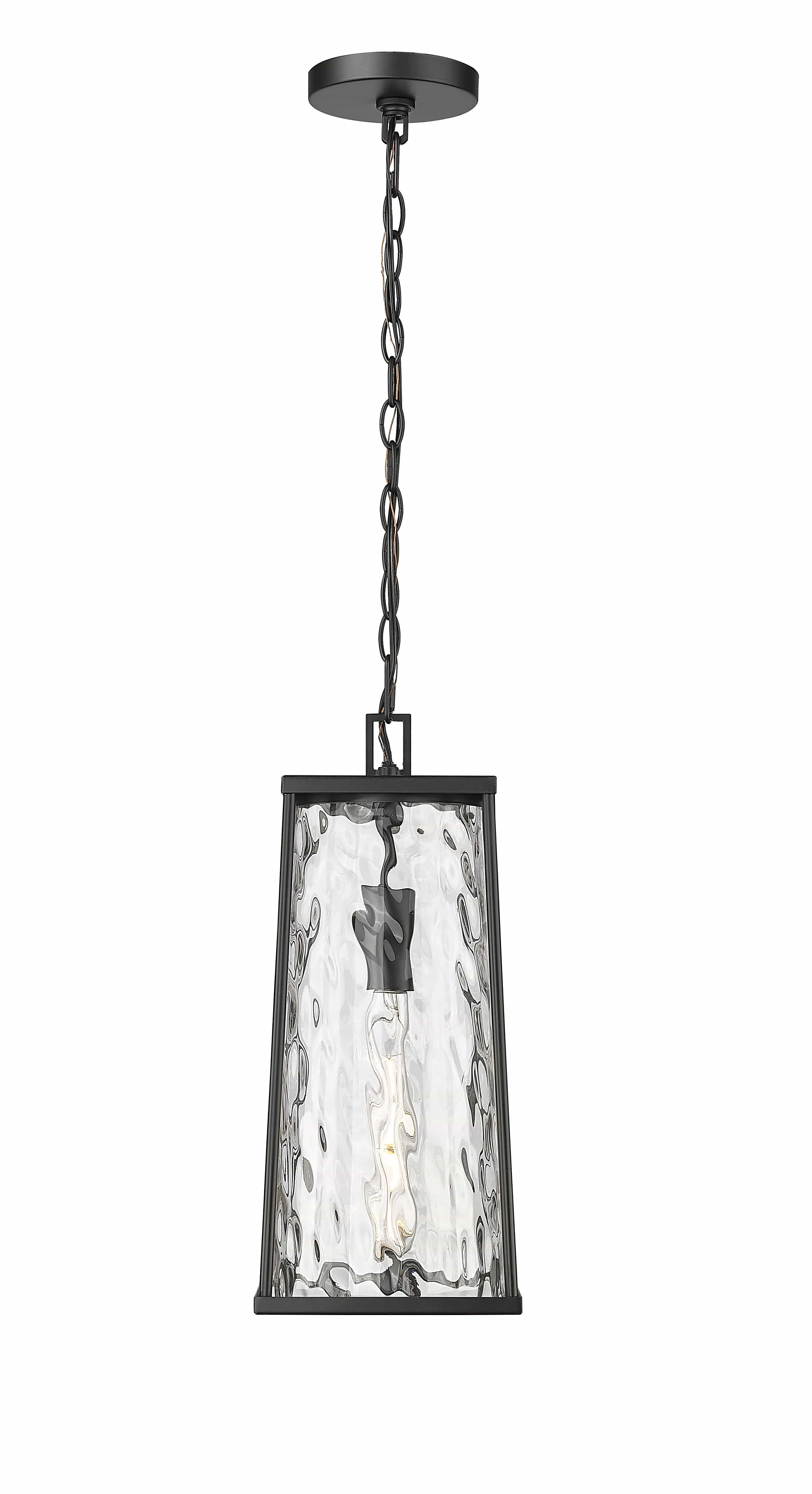 Dutton Outdoor Hanging Lantern - Powder Coated Black - Clear Water Textured Glass - 7.5in. Diameter - E26 Medium Base