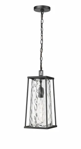 Dutton Outdoor Hanging Lantern - Powder Coated Black - Clear Water Textured Glass - 7.5in. Diameter - E26 Medium Base