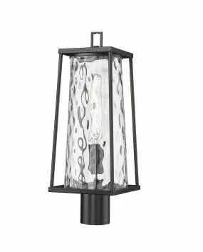 Dutton Outdoor Post Top Lantern - Powder Coated Black - Clear Water Textured Glass - 7.5in. Diameter - E26 Medium Base