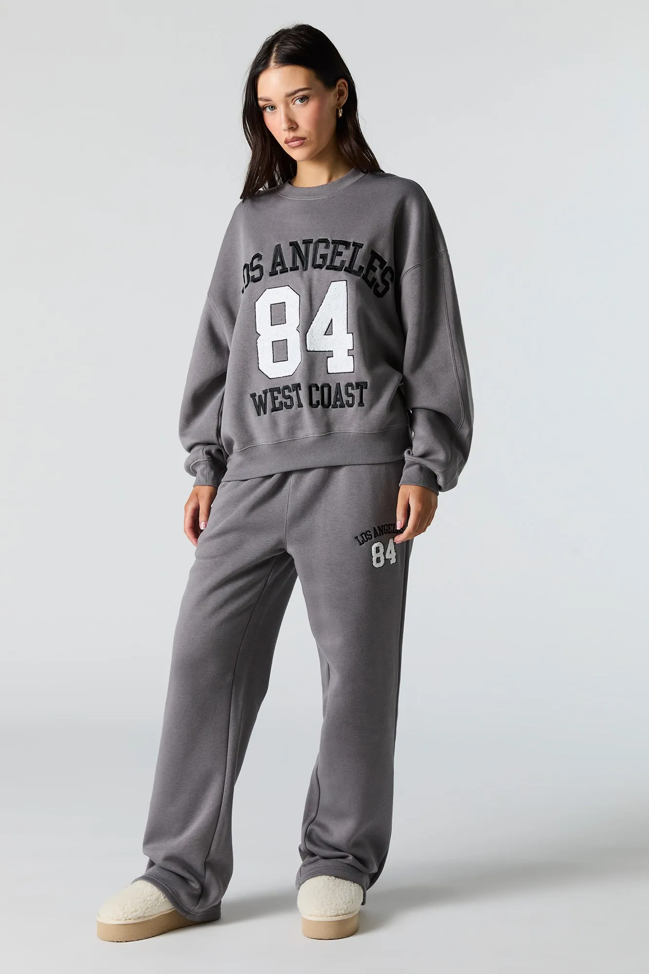 Embroidered Destination Wide Leg Sweatpant