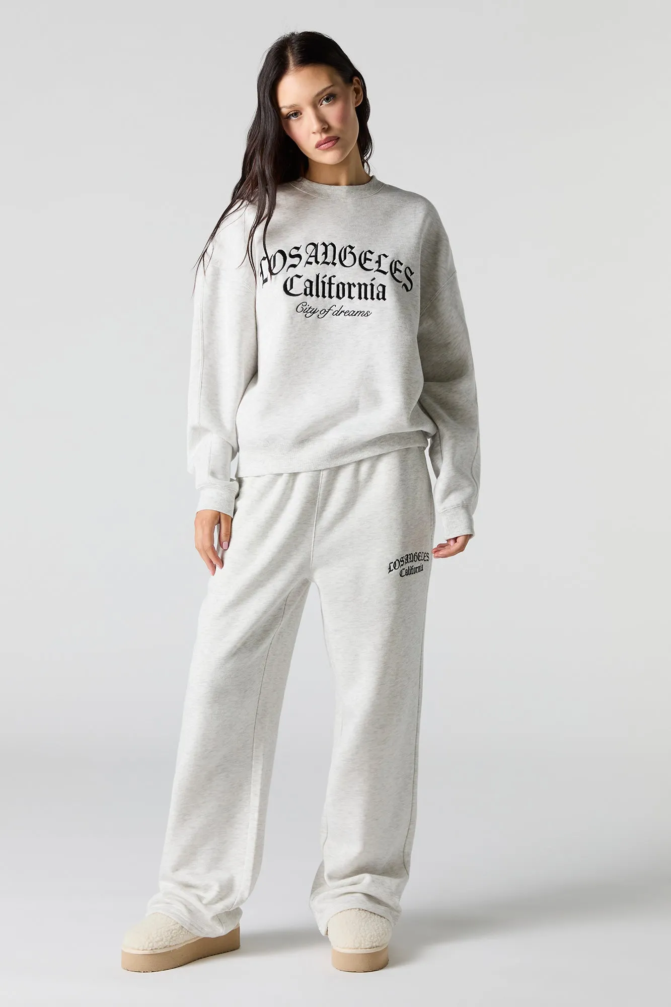 Embroidered Destination Wide Leg Sweatpant