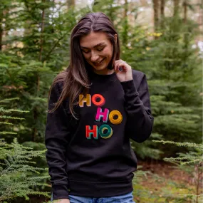 Embroidered HO HO HO Christmas Sweatshirt in Black