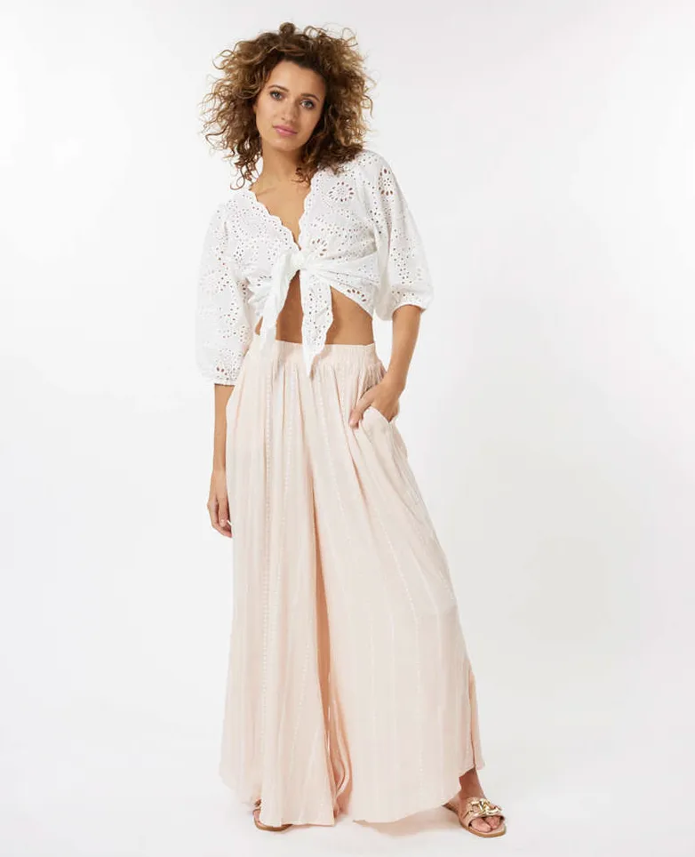 ESQ Flowy Emb. Pants-Sand